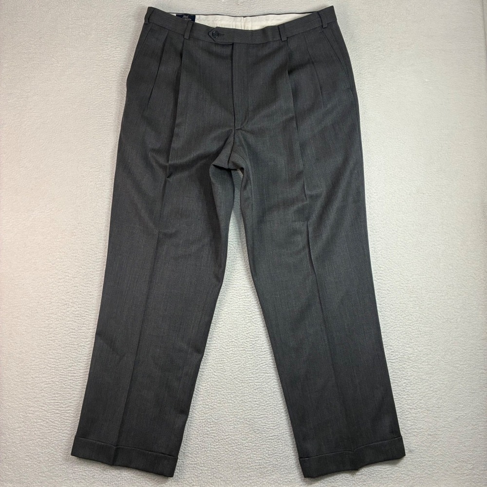 Brooks Brothers 346 Wool Double Pleated Dress Pant Men 36x30 Gray Stretch Office